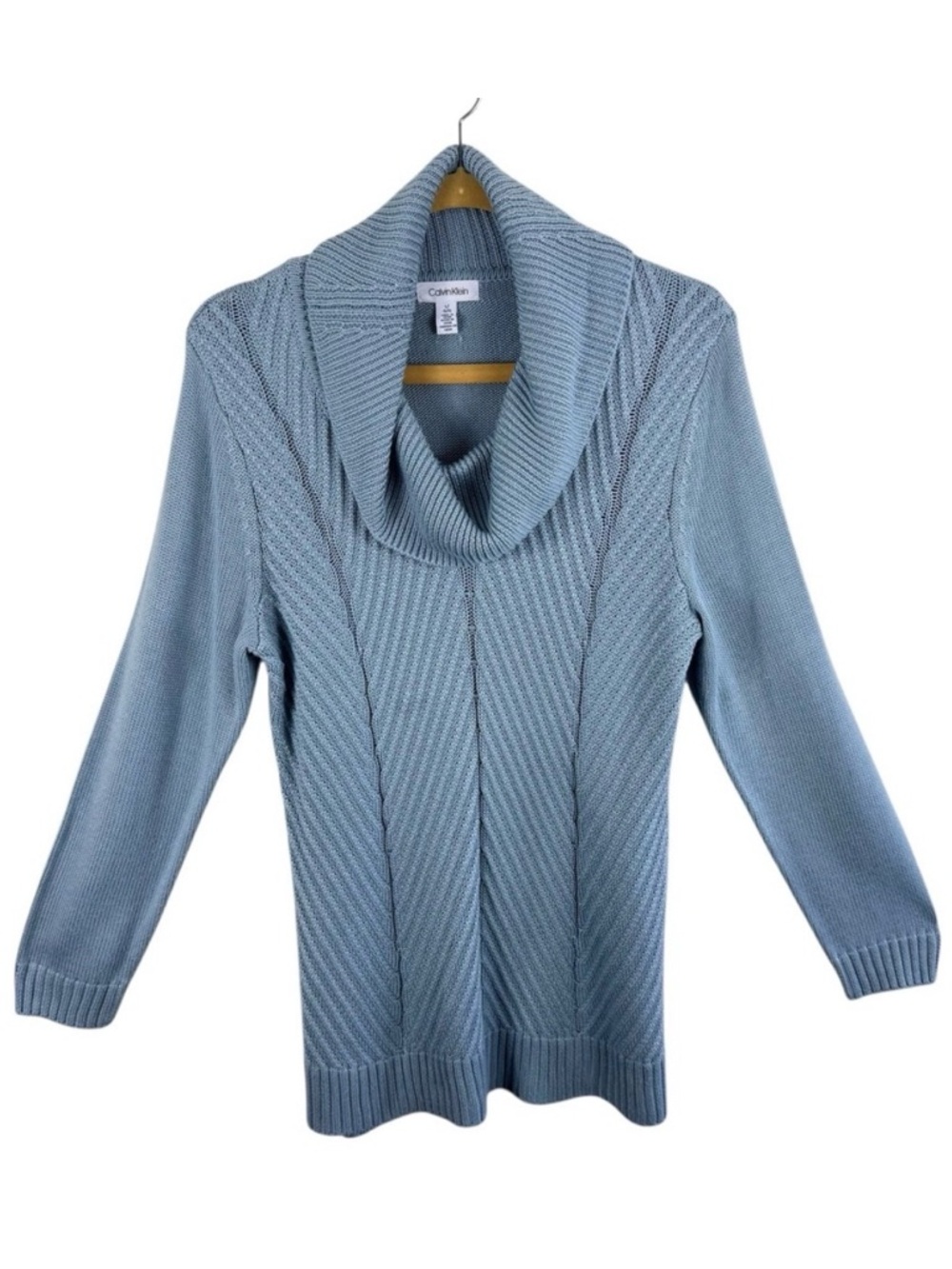 Calvin Klein Blue Cowl Neck‎ Knit Sweater Long Sleeve Cottage Core Cozy Chic L